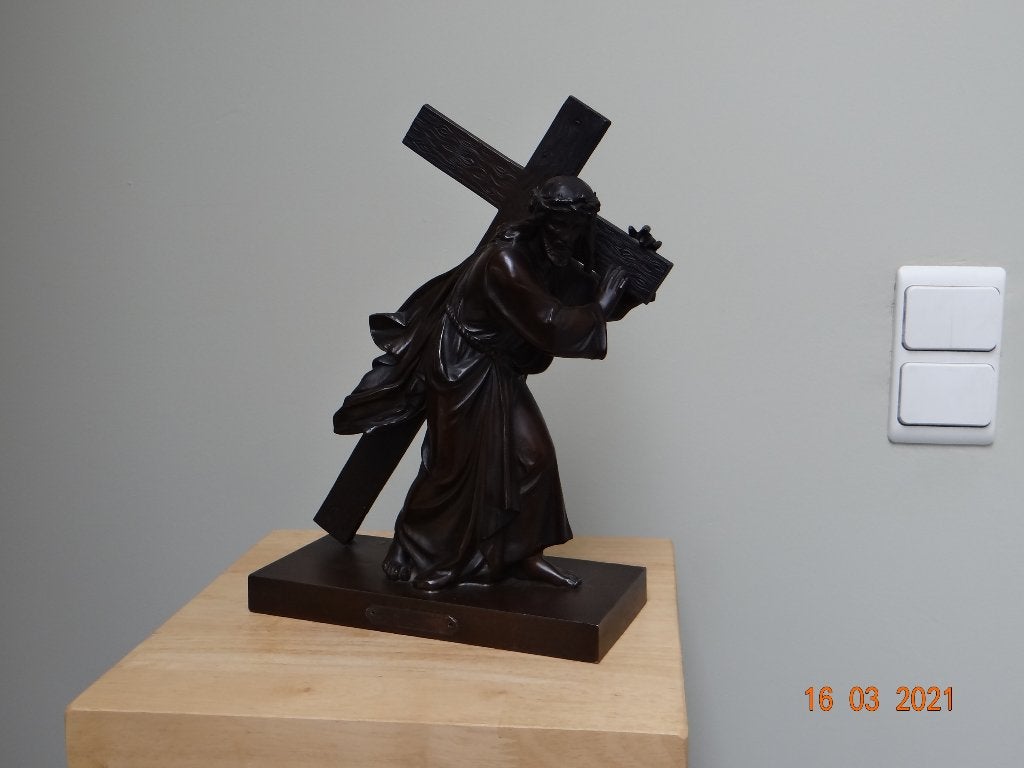 brons : christus draagt kruis getekend laurent, Antiek en Kunst, Ophalen of Verzenden, Brons