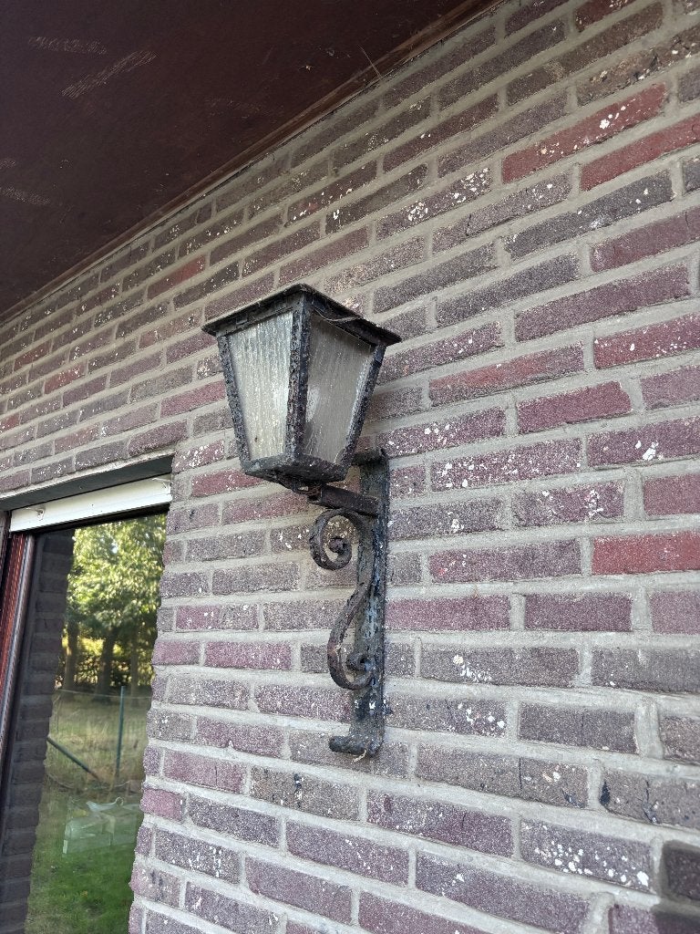 Smeedijzeren buitenlantaarn met structuurglas 2 stuks, Tuin en Terras, Buitenverlichting, Ophalen, Glas