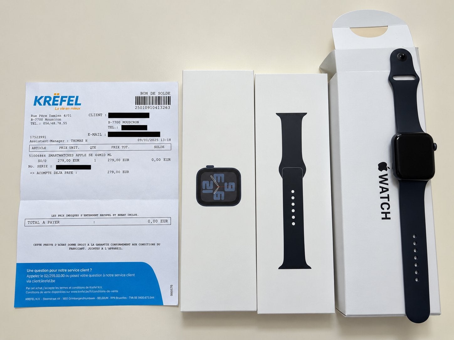 Apple Watch SE 2— 44 mm GPS— 100% batterij — Garantie + fact, Ophalen, Zo goed als nieuw, Apple
