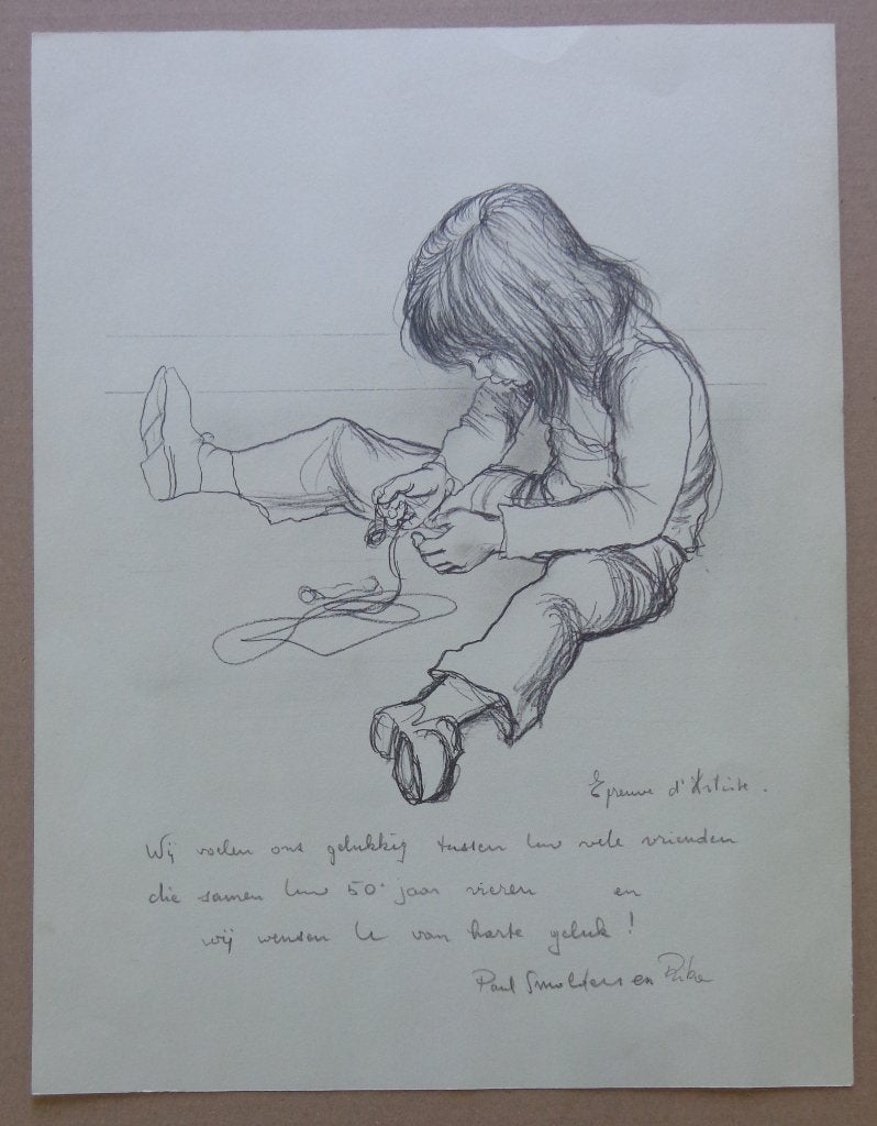 PAUL SMOLDERS / SPELEND KIND / ZW-W LITHO / 39x30cm / SIG, Antiek en Kunst, Kunst | Litho's en Zeefdrukken, Ophalen of Verzenden