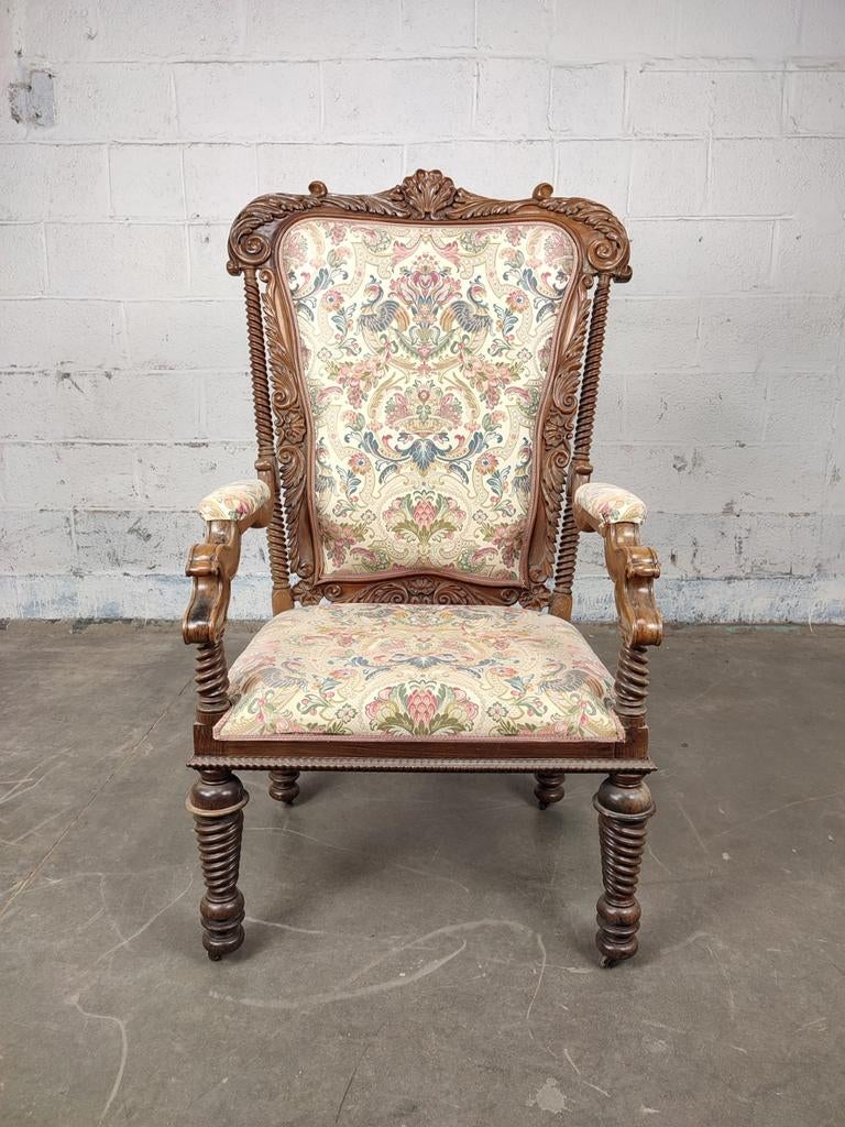 Grote antieke troon / armstoel, Antiek en Kunst, Antiek | Meubels | Stoelen en Sofa's, Ophalen