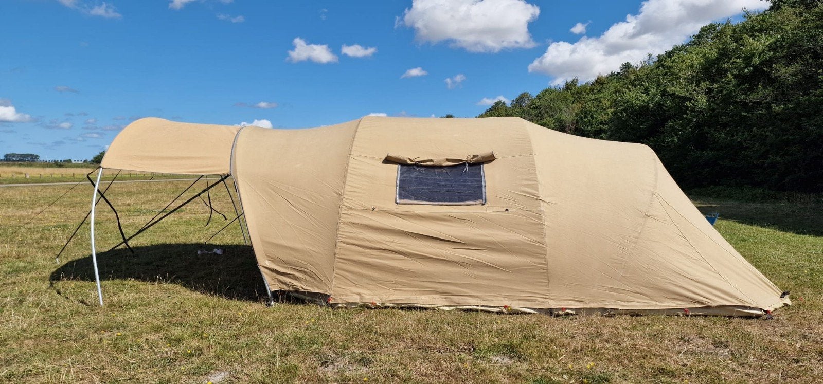 Prachtige katoenen tunneltent met aanhangwagen., Caravans en Kamperen, Tenten, Ophalen, Gebruikt, Tot en met 3
