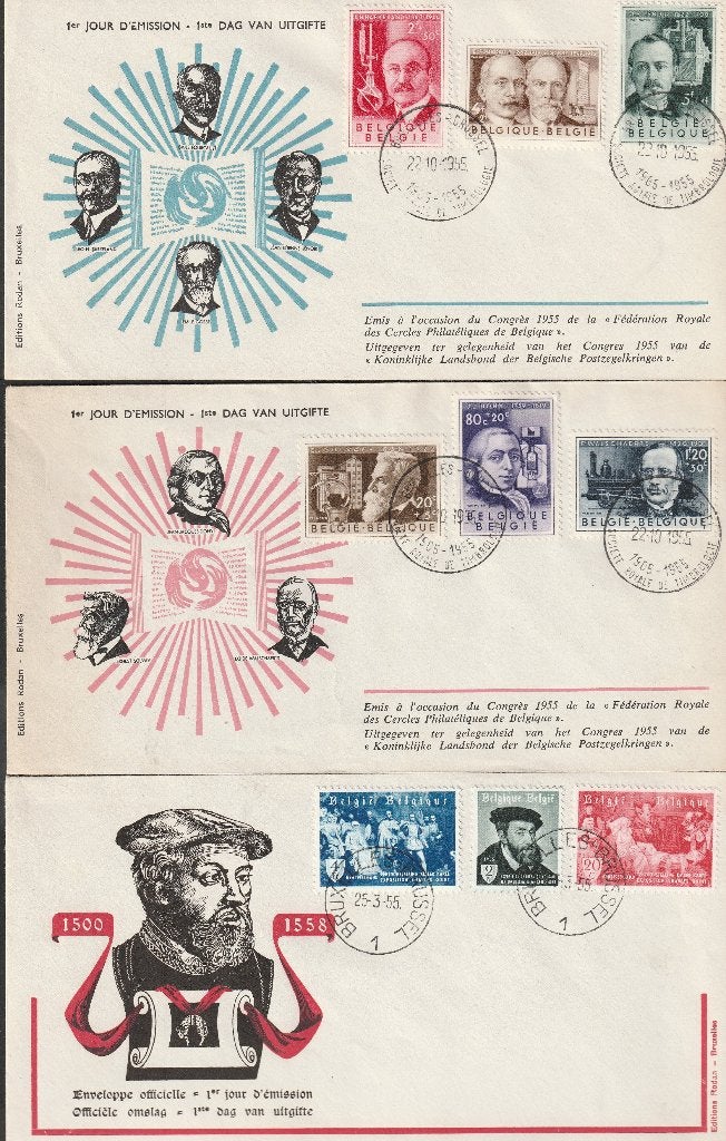 9 fdc's België 1955/1956 onbeschreven, Envoi, Non décrit