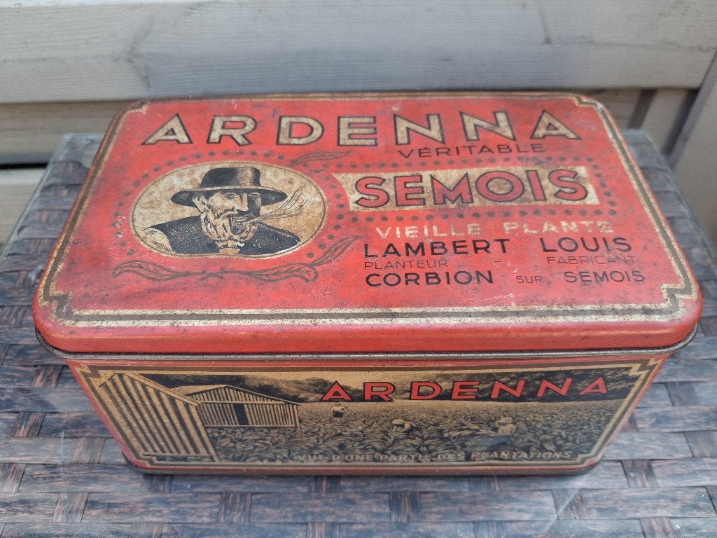 oude blikken box  TABAK  SEMOIS, Verzamelen, Ophalen of Verzenden, Zo goed als nieuw, Reclamebord