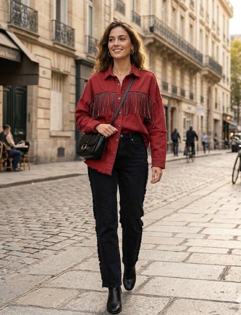 ZARA Overhemd – Rood washed denim met Franjes – Nieuw, Zara, Nieuw, Ophalen of Verzenden, Maat 36 (S)