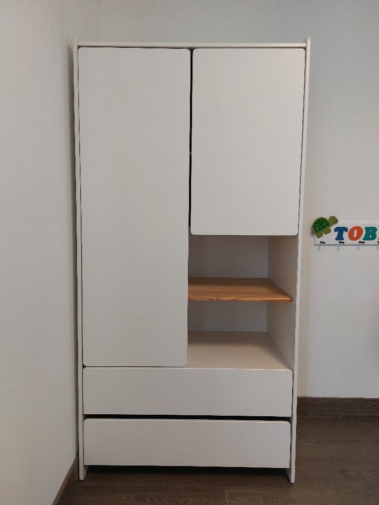 Kledingkast met roede (hanger), planken en twee lades; wit, Huis en Inrichting, Ophalen, Overige materialen, 150 tot 200 cm, 50 tot 75 cm