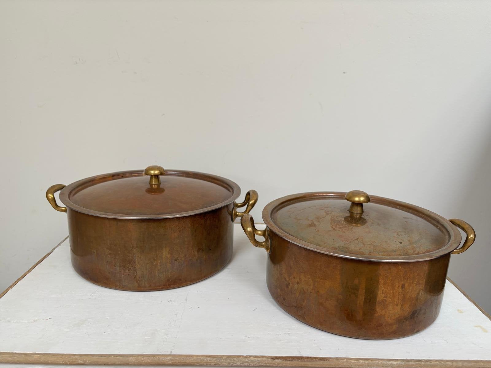 Set de 2 casseroles en cuivre, Antiquités & Art, Enlèvement ou Envoi