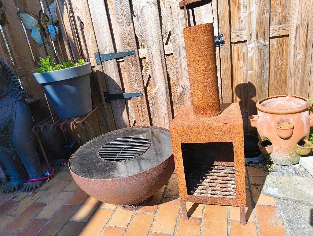 Blumfeld Savage cortenstaal bbq met grill, Ophalen, Gebruikt