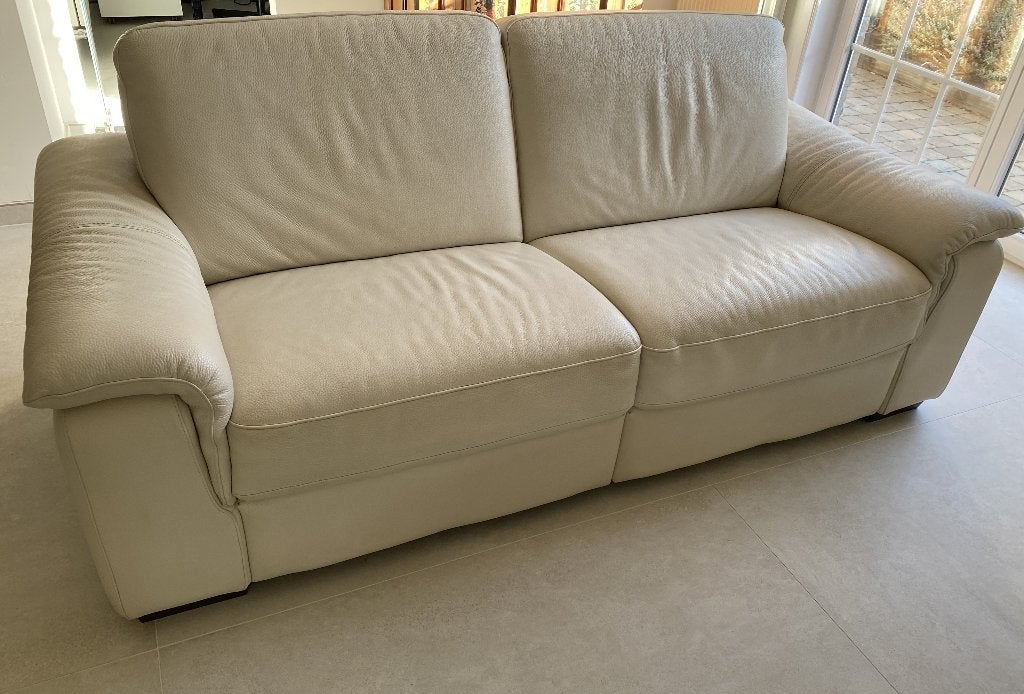Fauteuil deux places en cuir + écru, Maison & Meubles, Banc droit, Enlèvement, Utilisé, Cuir