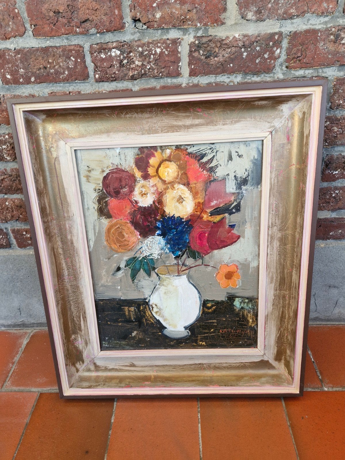 Prachtig Mid-Century Bloemstilleven  G. de Clercq, Paneel, Gesigneerd, Olieverf, Vintage