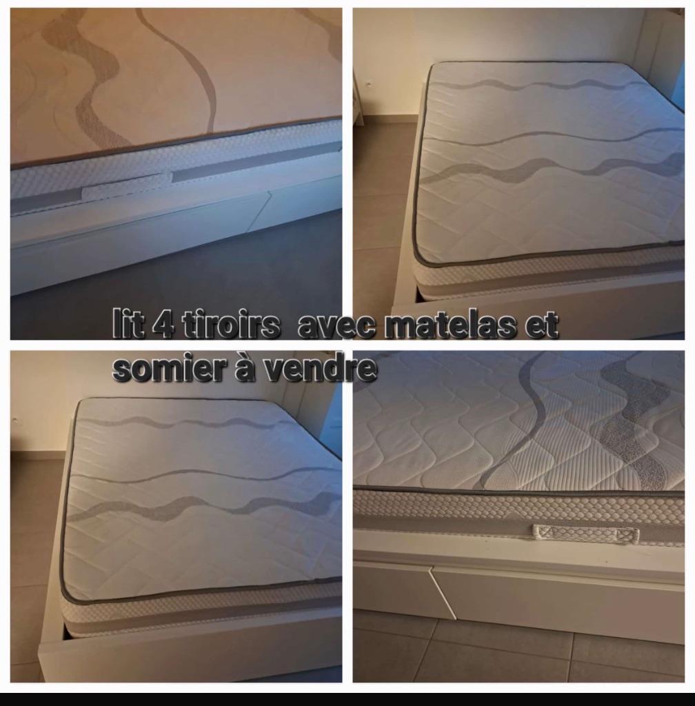 Lit 180 matelas et tiroirs, Comme neuf, Enlèvement, 180 cm, 200 cm