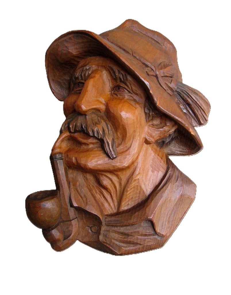 Sculptuur man met pijp  Zwarte woud  / Schwarzwalt., Enlèvement, Statue, Homme
