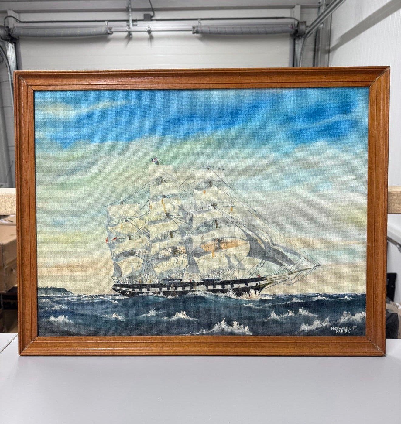 Art peinture à l'huile H W Hackett 1971 Navire Golden Fleece, Enlèvement ou Envoi, Maritime / eau, Signé, Peinture à l'huile
