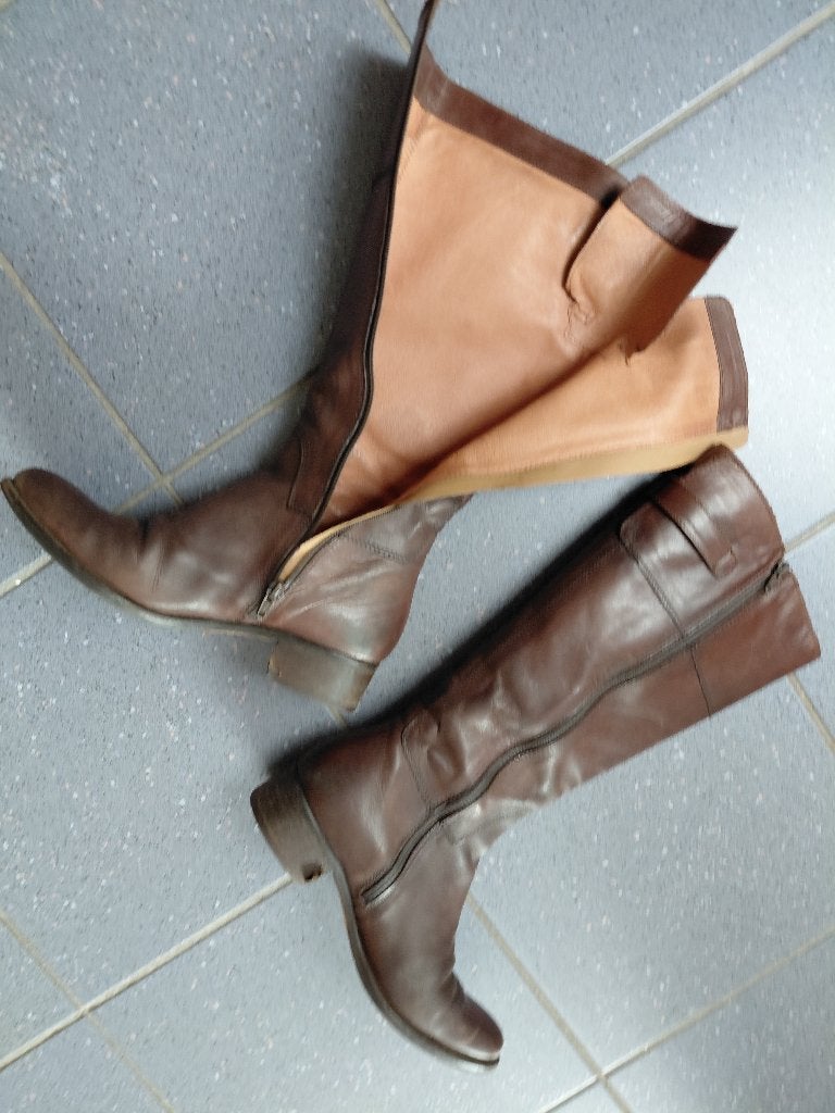 Donkerbruine leren laarzen (dames - 39), Kleding | Dames, Schoenen, Ophalen, Hoge laarzen, Bruin, Gedragen