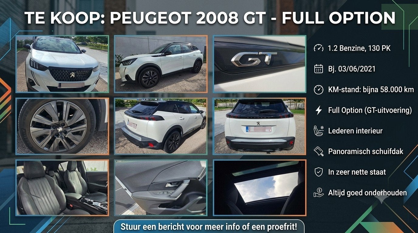 Peugeot 2008 GT Full Option 1.2 benzine , 130PK , 57.500km, Auto's, Voorwielaandrijving, Dealer onderhouden, Wit, Handgeschakeld