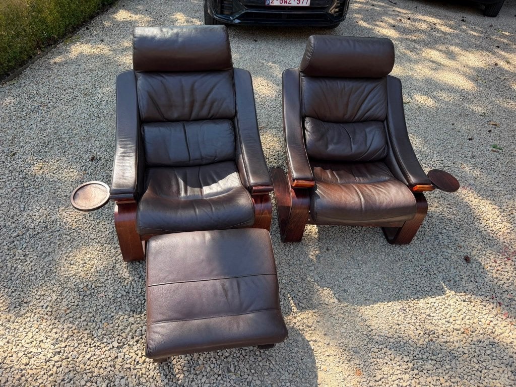 Vintage zetels Nelo ROCHE BOBOIS jaren’70,leder, 2 st +voetb, Enlèvement ou Envoi, Cuir