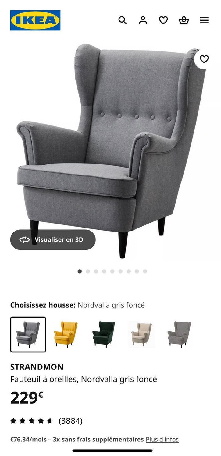 Fauteuil à oreilles, Nordvalla gris foncé, Maison & Meubles, Enlèvement ou Envoi, Comme neuf
