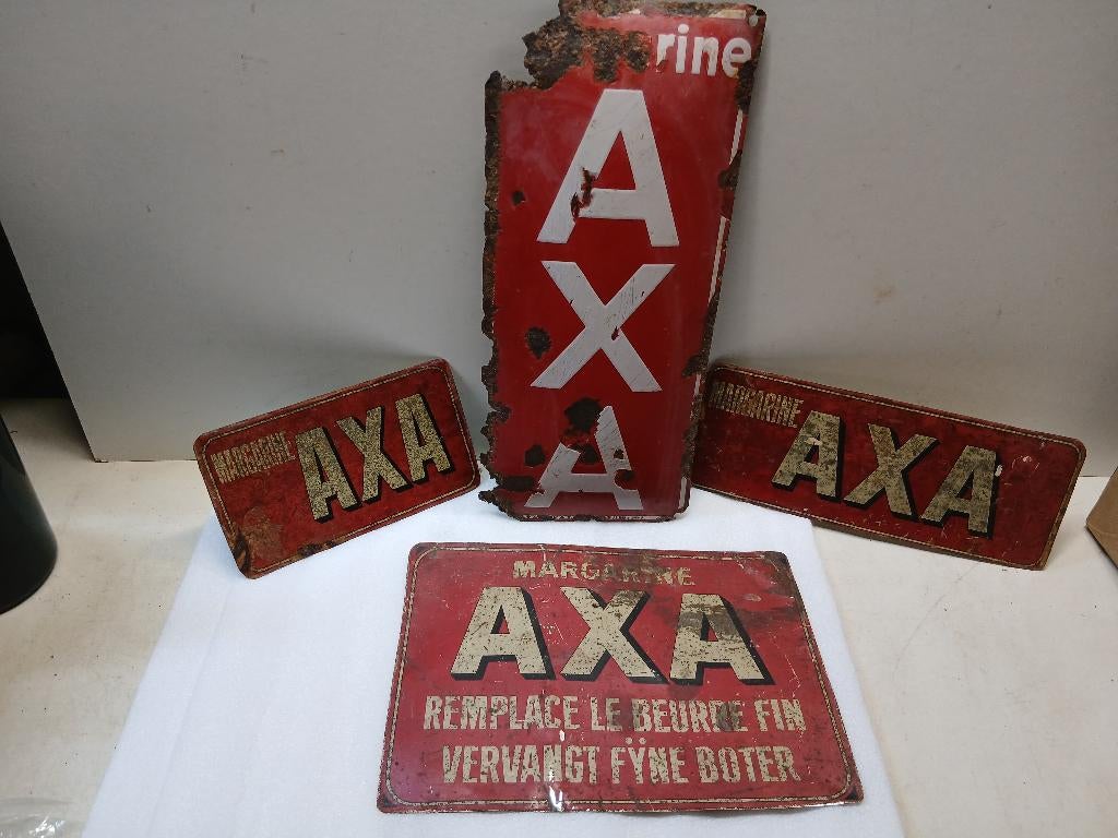 AXA margarine emaille plaat +3 vellen, Ophalen of Verzenden, Gebruikt, Reclamebord
