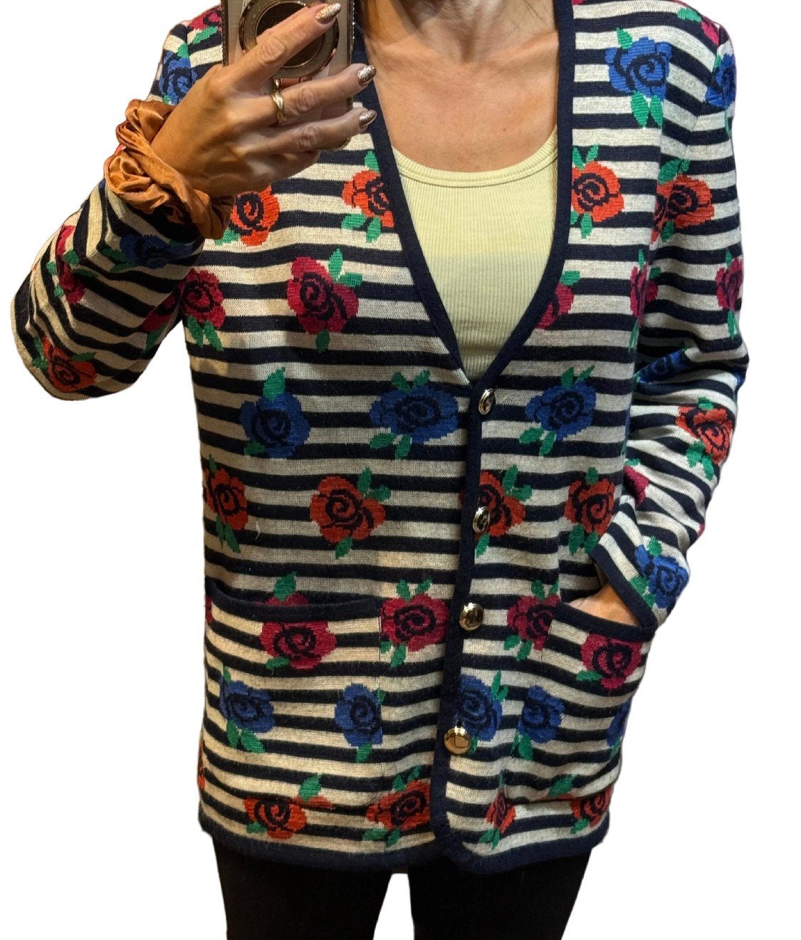 Devernois vest in retro jacquard T 40/42, Ophalen of Verzenden, Zo goed als nieuw