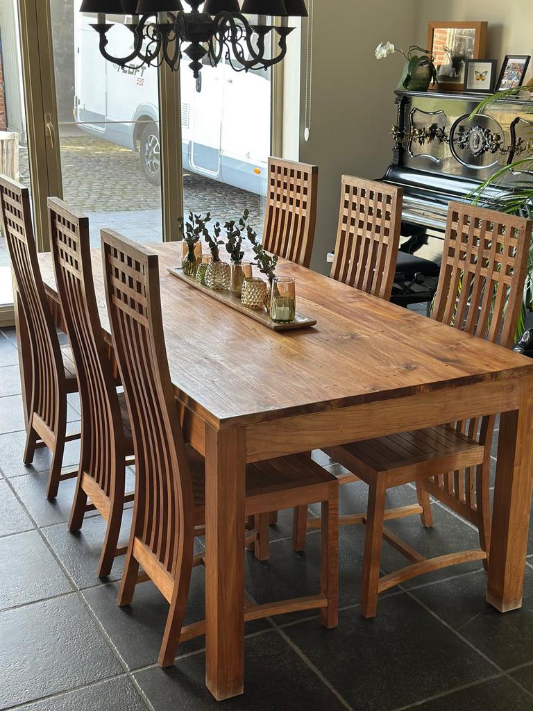 Tafel en stoelen teak, Ophalen, Gebruikt