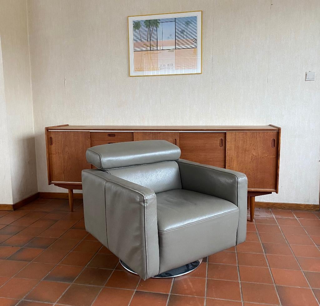 Fauteuil, Ophalen, Gebruikt, Leer, Modernistisch Stoer degelijk Stevig Draaifauteuil Vintage chroom