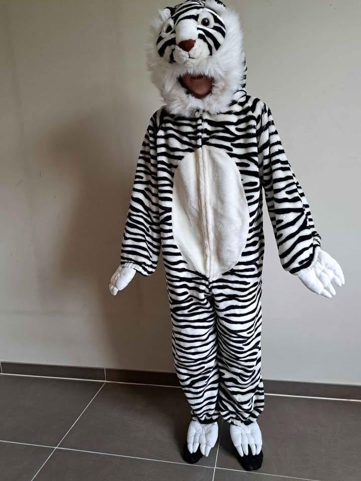 Dieren pak / witte tijger Maat 140 carnaval, Kinderen en Baby's, Ophalen, Zo goed als nieuw, Jongen of Meisje