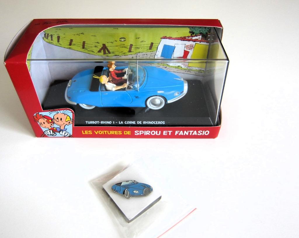 Voiture Turbot Rhino Spirou (Corne du rhino.) + pins et doc., Eén stripboek, Nieuw, Ophalen of Verzenden, Franquin