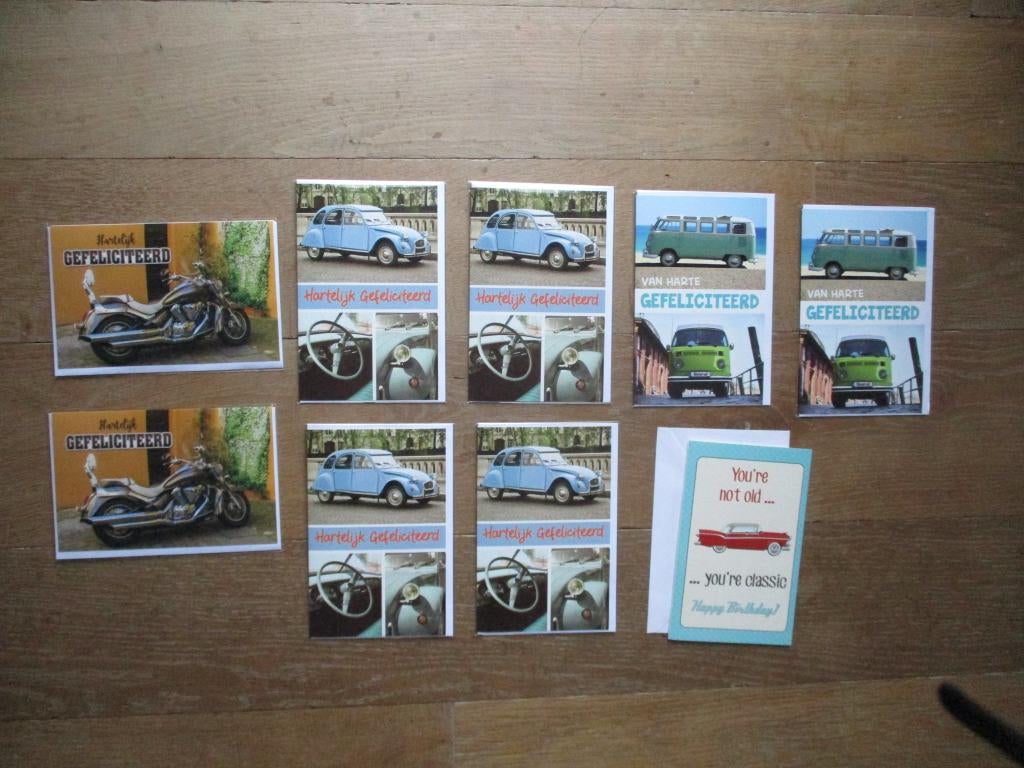 9 wenskaarten vw motor oldtimer 2cv nieuw  ,envelop in folie, Ophalen of Verzenden, Nieuw