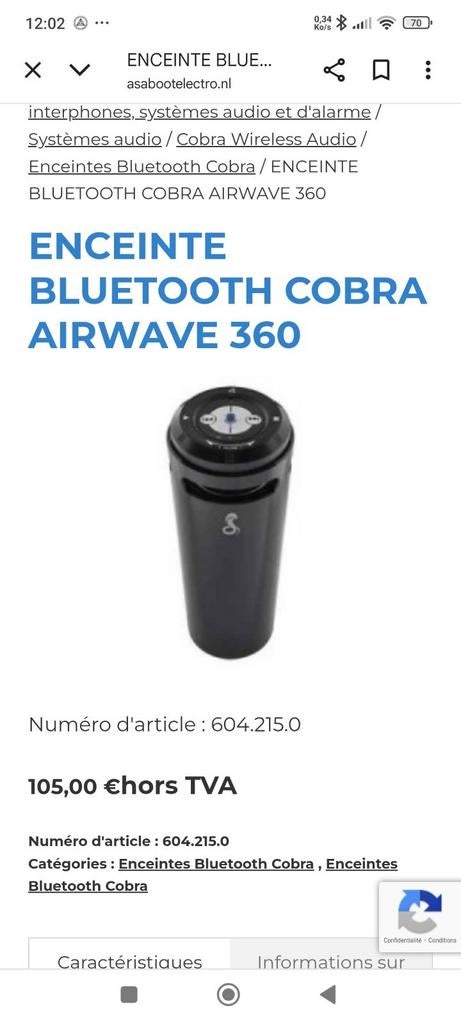 Enceinte Bluetooth portable Cobra AirWave 360, Enlèvement ou Envoi, Neuf