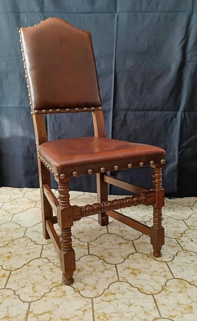 antieke lederen stoelen, Trois, Brun, Enlèvement, Utilisé