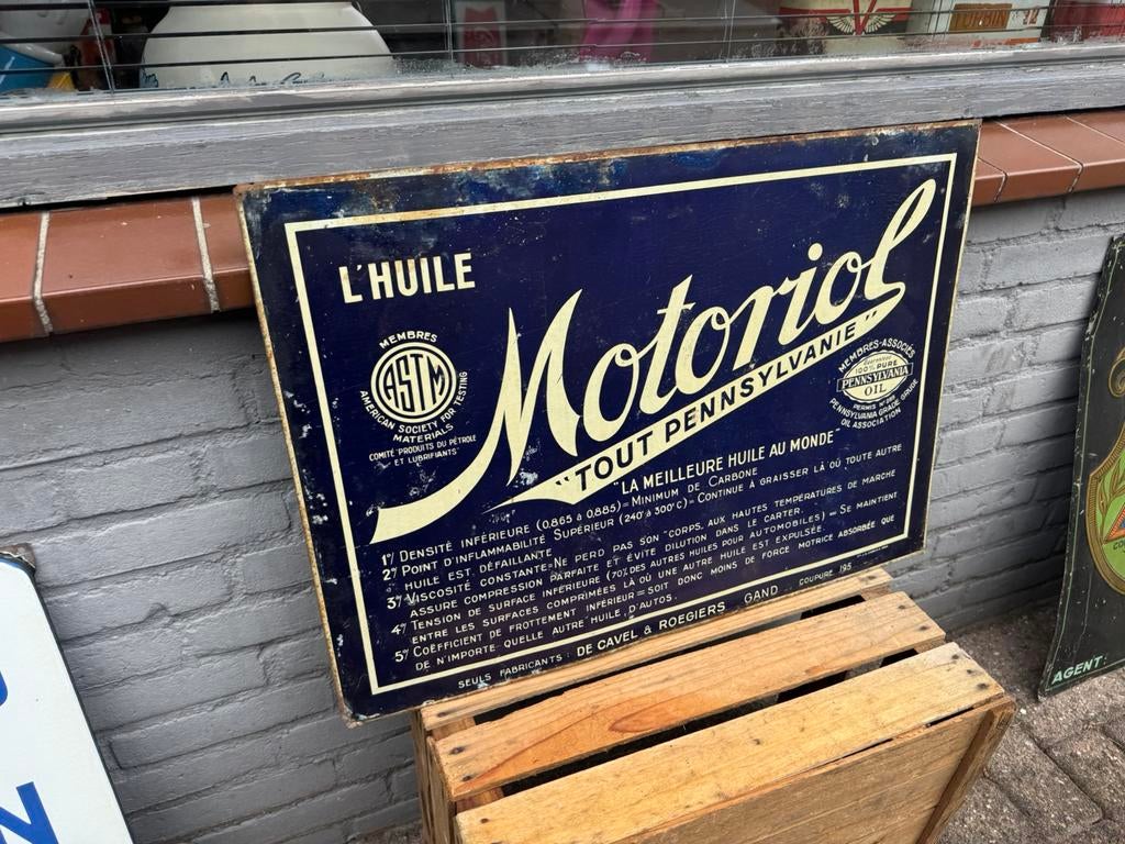 Panneau d'affichage ancien Motoriol, Enlèvement ou Envoi, Utilisé, Panneau publicitaire