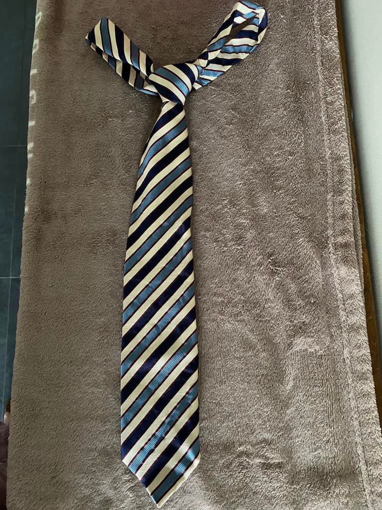 Vintage zijden heren das, Ophalen, Gedragen, Blauw, Met patroon