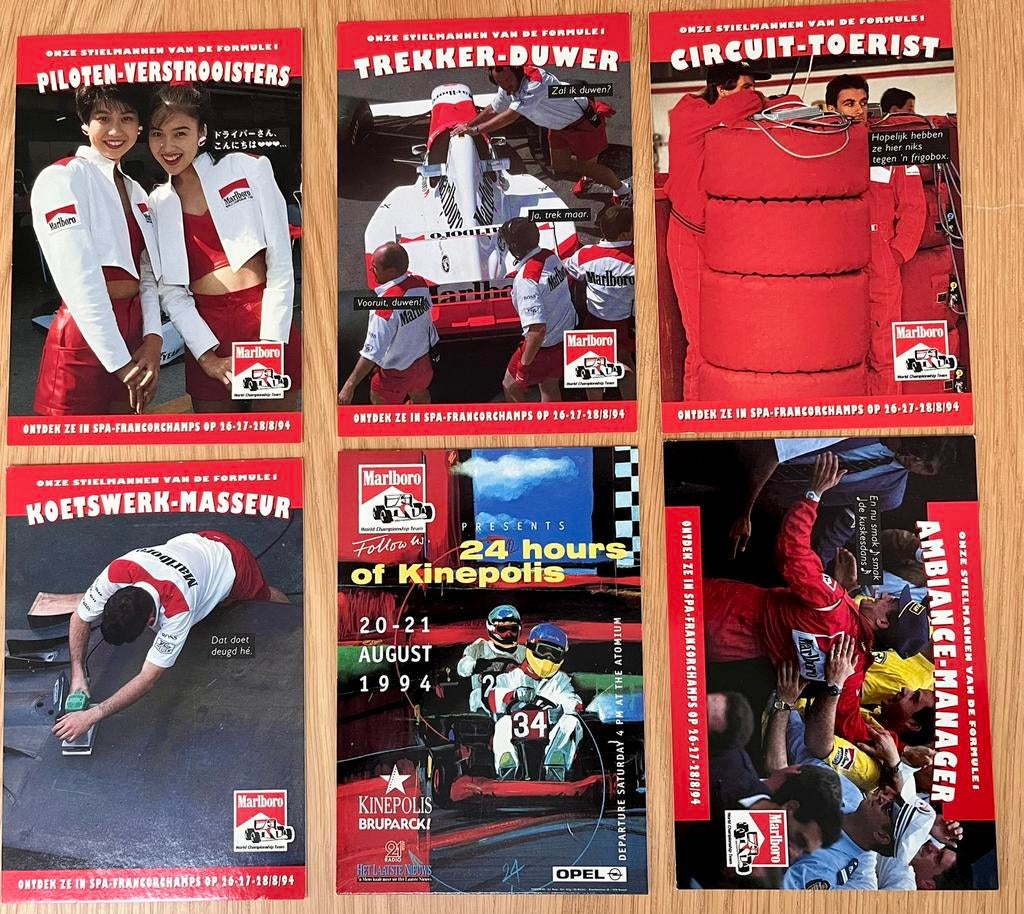 6 cartes postales vierges F1 Marlboro, Enlèvement ou Envoi