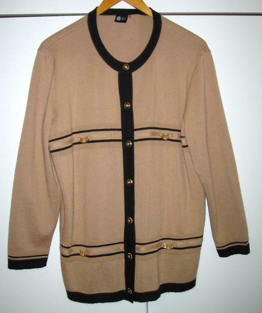 Vintage Lichtbruine Cardigan - dames vest, Bruin, Maat 46/48 (XL) of groter, Ophalen of Verzenden, Jasje