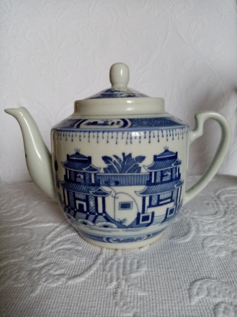 Chinese porseleinen theepot met blauwe verf, jaren 70, Antiek en Kunst, Ophalen of Verzenden