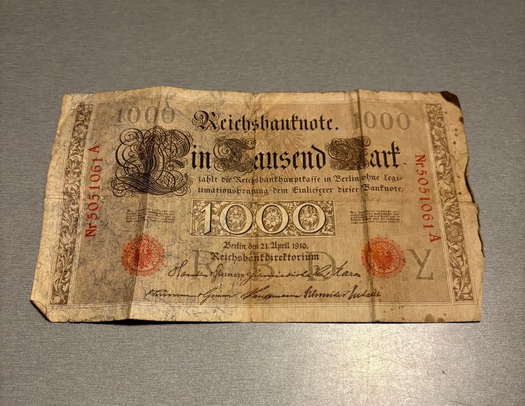 1000 duitse mark va 1910, Postzegels en Munten, Ophalen of Verzenden