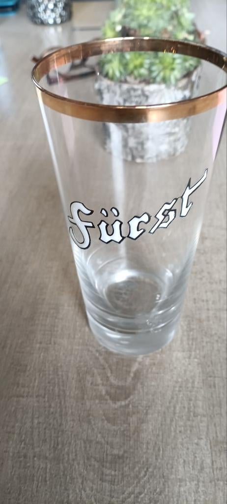 Heel mooi Furst  bierglas emaille gouden rand br l'ecluse, Verzamelen, Ophalen of Verzenden, Zo goed als nieuw, Bierglas