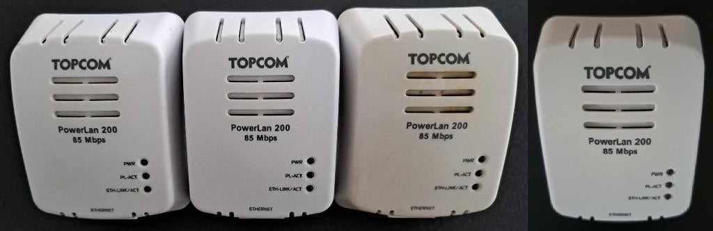 TOPCOM PowerLan 200 85 Mbps (4 stuks, per 2 apart kan), Informatique & Logiciels, Enlèvement ou Envoi, Utilisé, TOPCOM