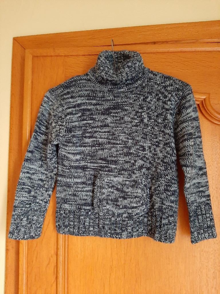 pull à col roulé chiné bleu 122/128 - impeccable, Ophalen of Verzenden, Zo goed als nieuw, Jongen of Meisje, Trui of Vest