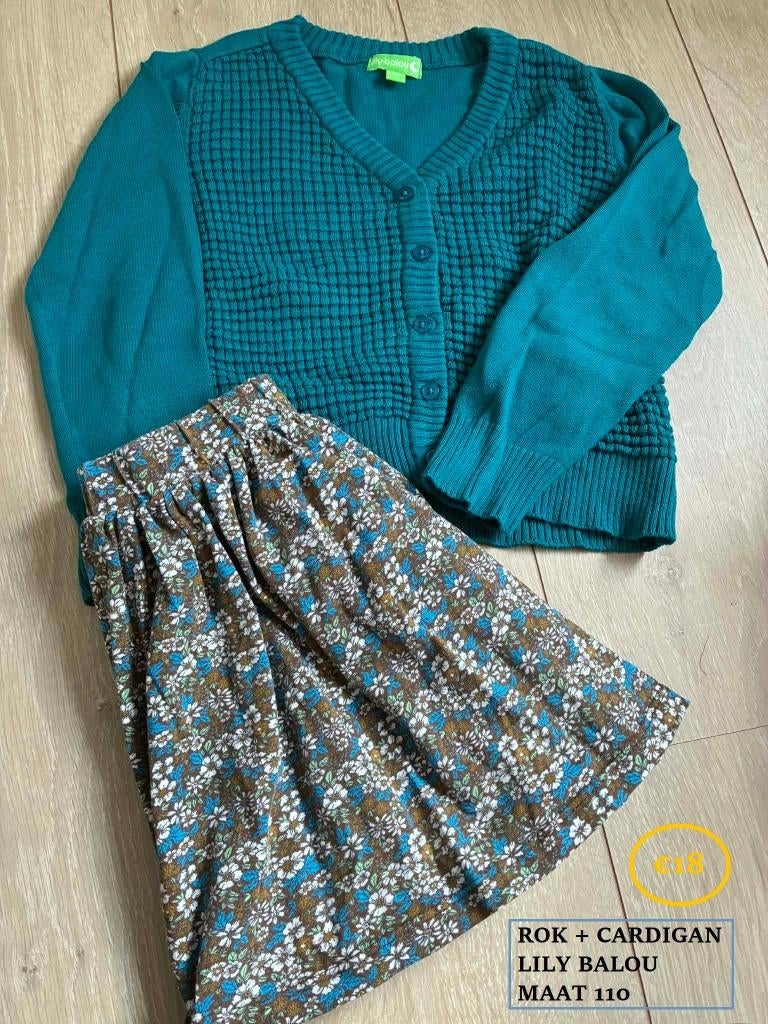 Setje Lily Balou maat 110: rok bloemen + cardigan, Kinderen en Baby's, Meisje, Ophalen of Verzenden, Zo goed als nieuw, Setje