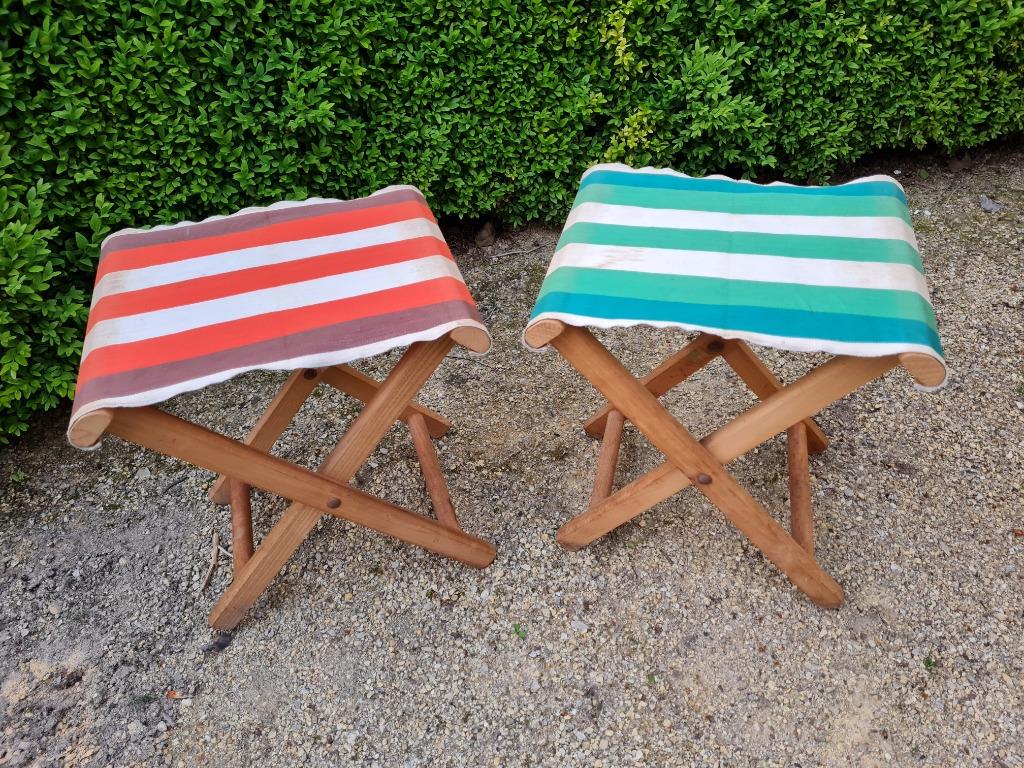 2 vintage inklapbare stoelen met gestreepte stof, Ophalen of Verzenden