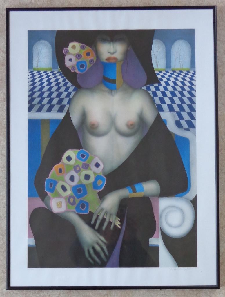 JEF VAN TUERENHOUT / NAAKTE KONINGIN / KLEURZEEFDRUK 81x60cm, Enlèvement