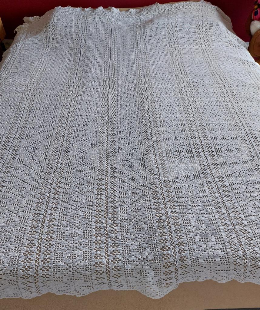 Bedsprei - gehaakt - handwerk, Ophalen, Wit