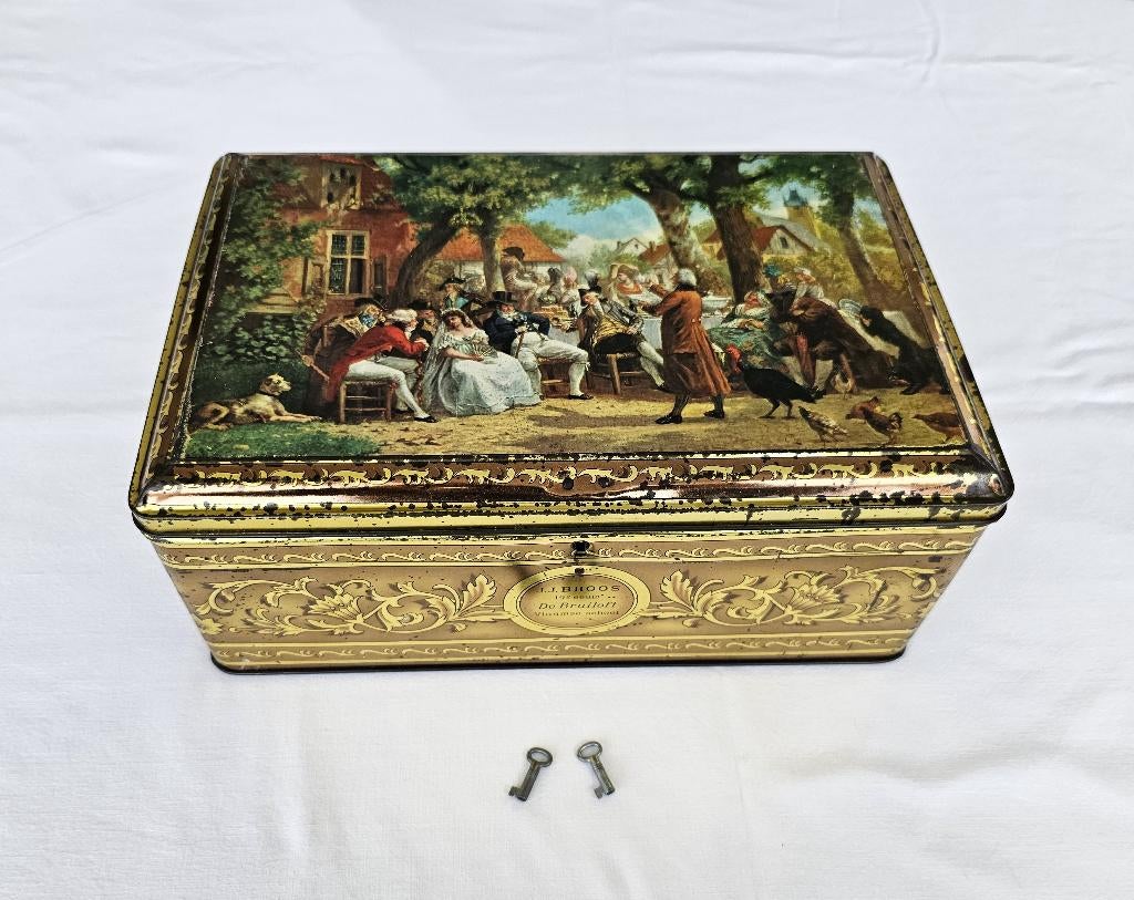 Grote antieke koekendoos - J.J. Broos, Enlèvement ou Envoi, Utilisé, Biscuits