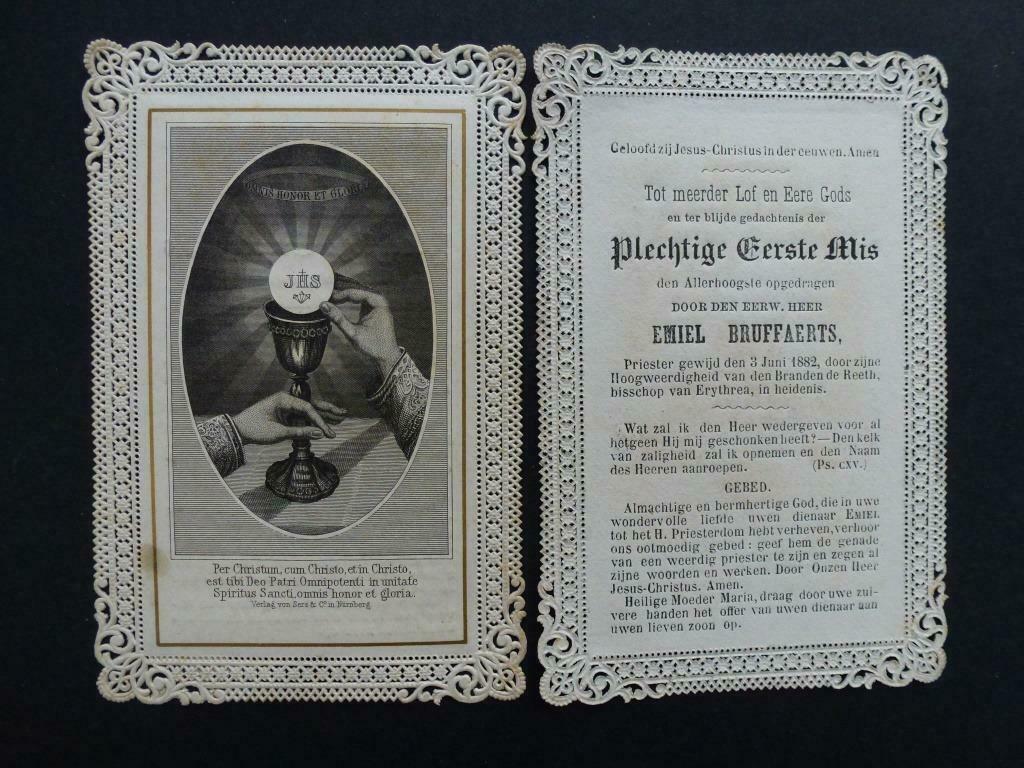oud bidprentje eerste mis Emiel Bruffaerts 1882, Verzenden, Bidprentje