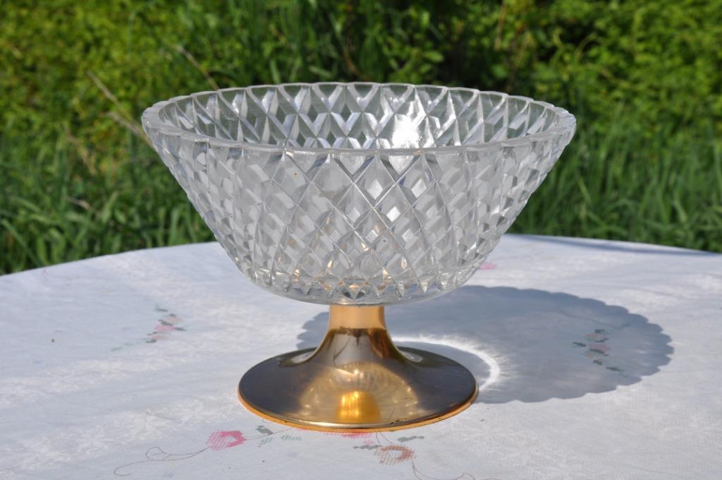 §  fruitier verre moulé pied plastique doré, Antiquités & Art, Enlèvement ou Envoi