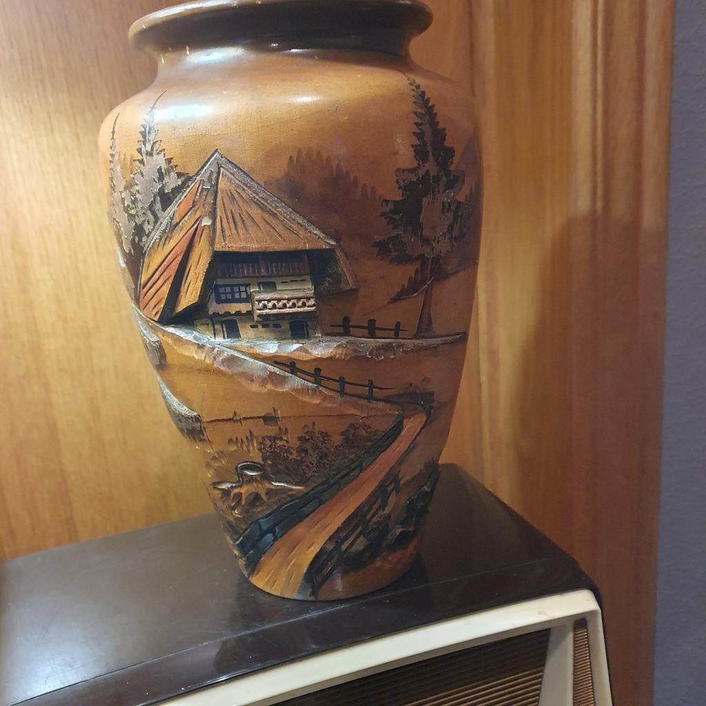 Houten vaas zwarte woud   30cm, Antiek en Kunst, Ophalen of Verzenden