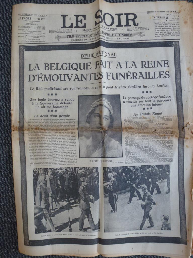 ancien journal Le Soir, 4 septembre 1935 - Funérailles, Collections, Enlèvement ou Envoi, Utilisé, Autres types