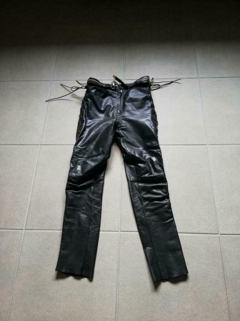 lederen broek met zijveters in zéér goede staat, dik leder, Zwart, Zo goed als nieuw, Lang, Ophalen