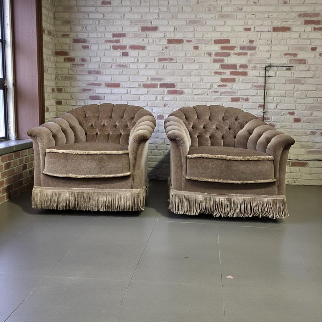 Set van 2 vintage eenzitten / fauteuils / zetels met franjes, Ophalen of Verzenden